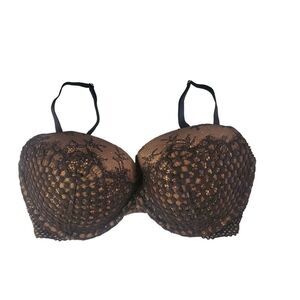 NWT Victoria Secret Very Sexy Push-Up Bra Size 34DD Black Lace Over Nude.